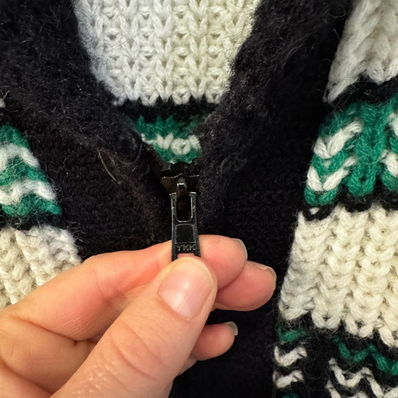 Eclectic Grandpa Chunky Knit Zip Cardigan Vintage Canadian Kurl King 60’s - Picture 6 of 11